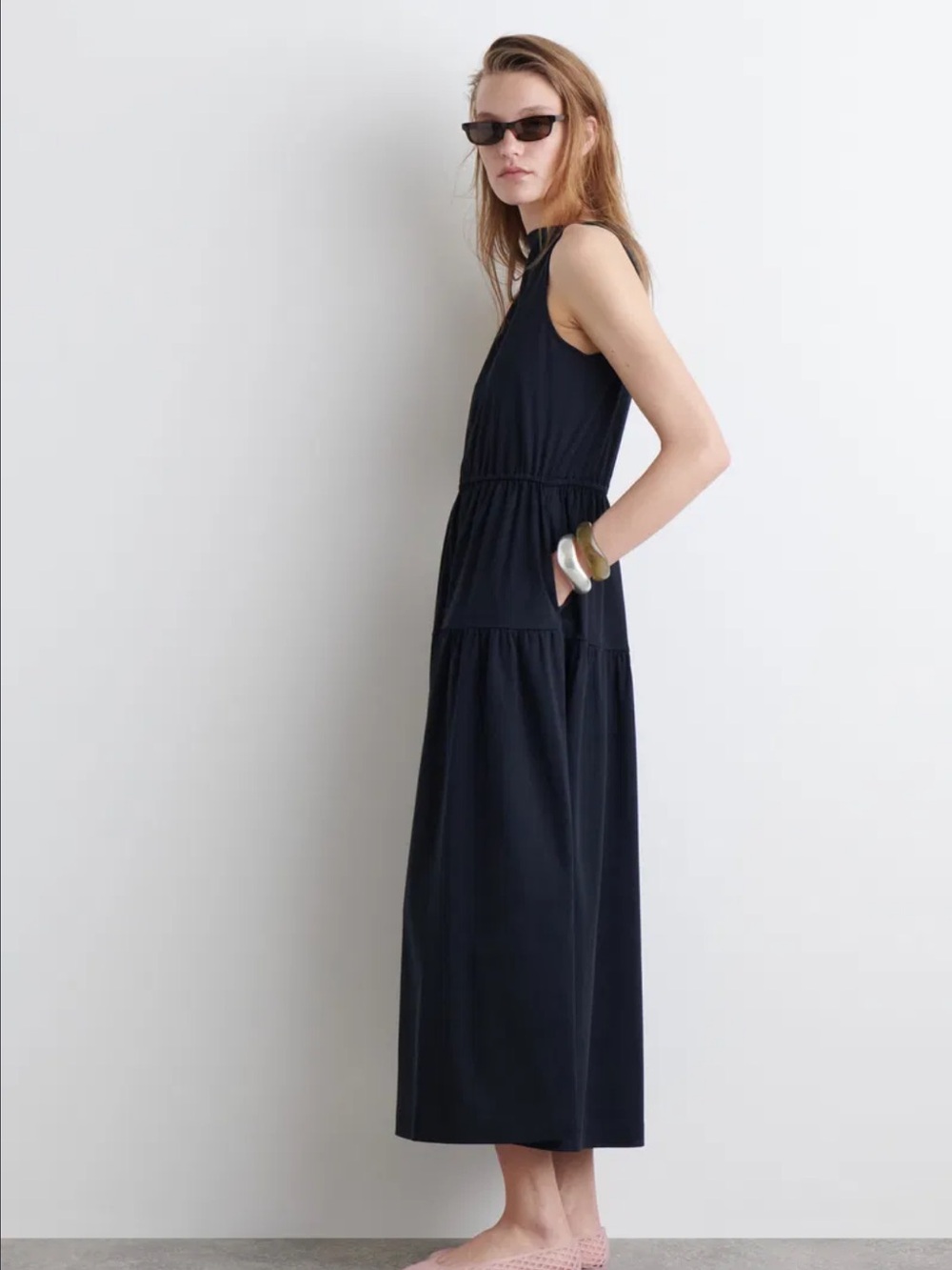 COS Boat-Neck Gathered Midi Dress - Picture 3 of 5